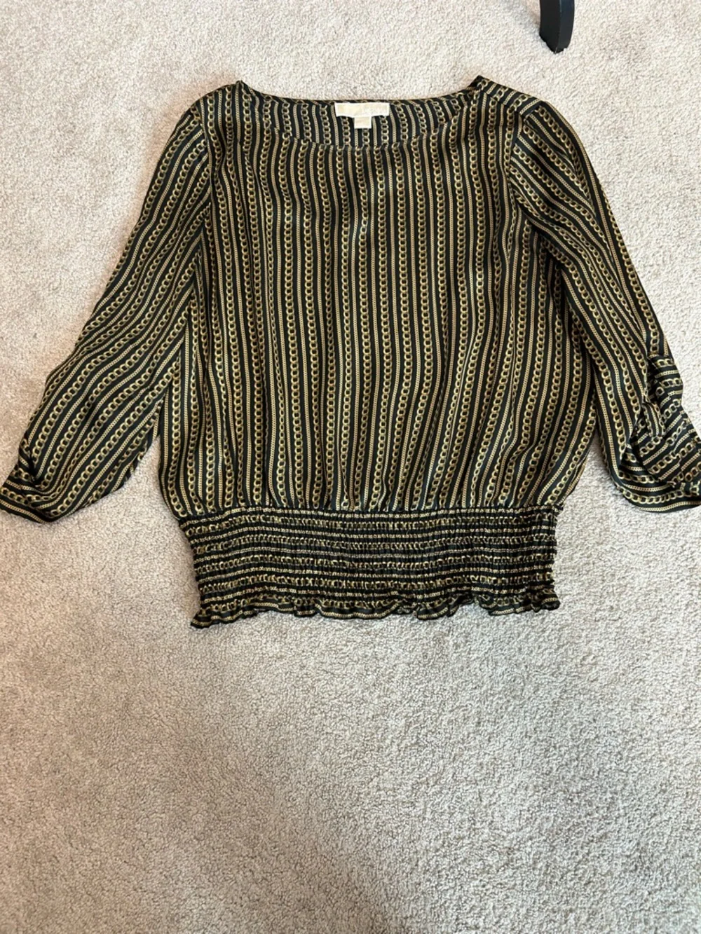 Michael Michael Kors women's blouse black gold chain print elastic waistband L - Picture 6 of 11